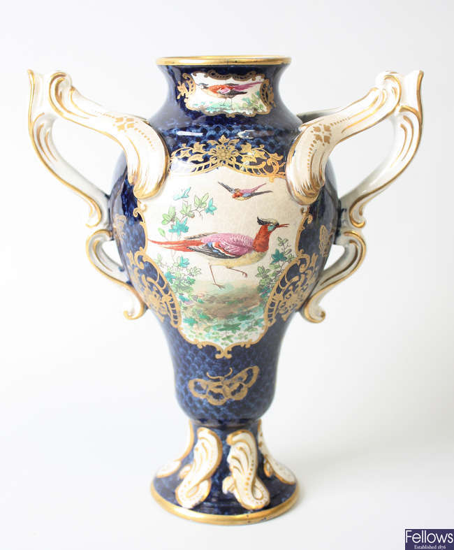 Attributed to Booths: A First Period Worcester-style 'scale blue' vase
