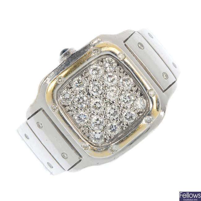 An 18ct gold diamond novelty watch ring.