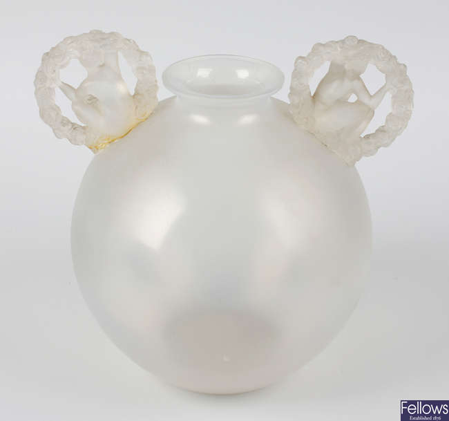 A rare Rene Lalique opalescent glass 'Ronsard' vase