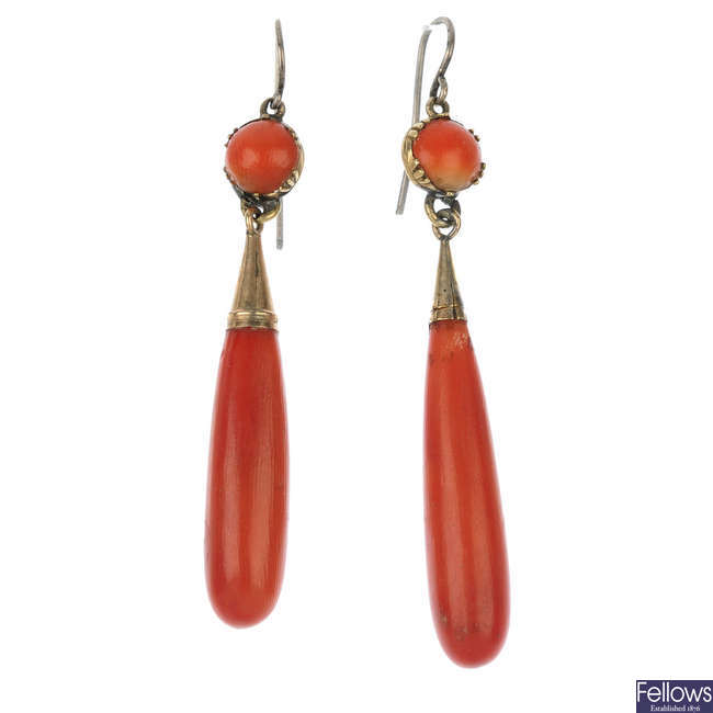 A pair of mid 20th century coral ear pendants