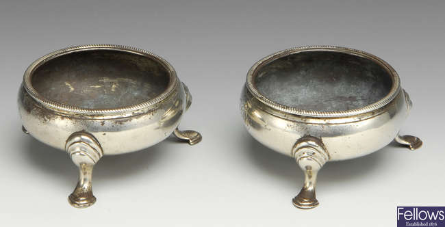 A pair of George II  silver open salts.