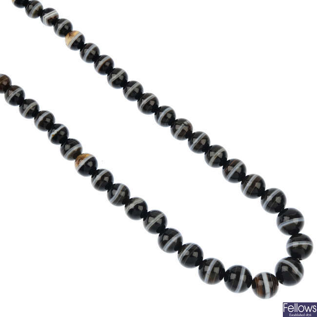A banded agate bead necklace.