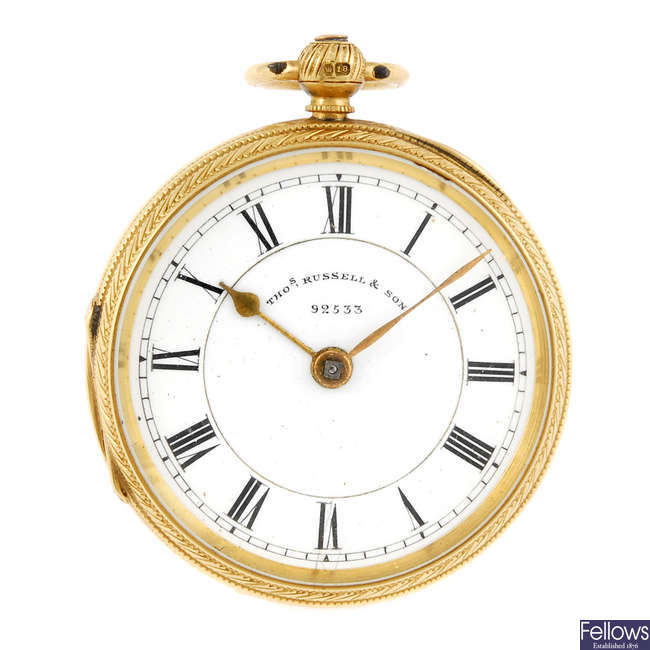 An 18ct gold open face pocket watch by Thomas Russell