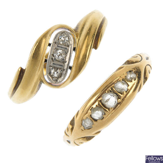 Two early to mid 20th century 18ct gold diamond rings.