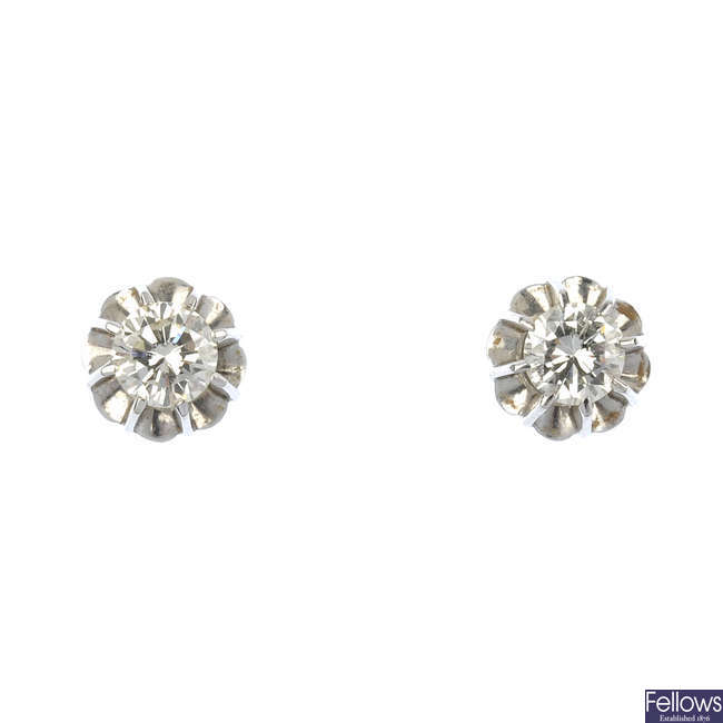 A pair of 18ct gold brilliant-cut diamond ear studs.