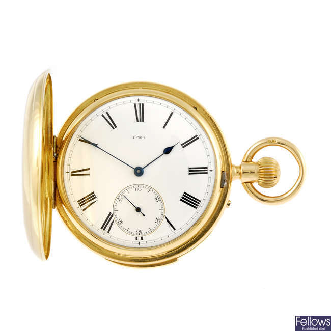 A yellow metal full hunter repeater pocket watch by R & T.M Innes.