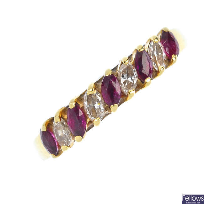 An 18ct gold ruby and diamond ring.