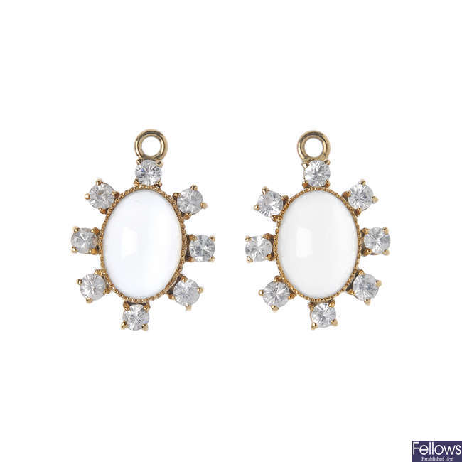 A pair of moonstone and paste drops. 