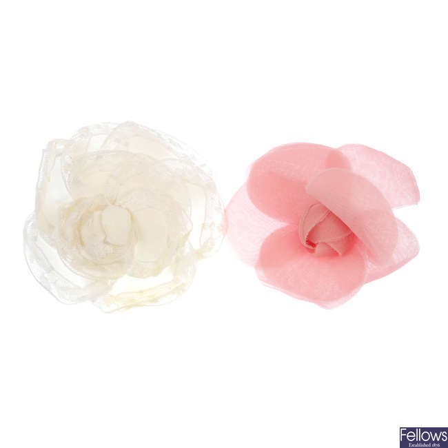 CHANEL - two material flower brooches.