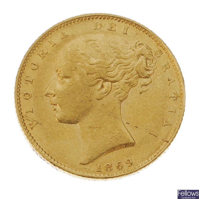 Victoria, Sovereign 1869, young head.