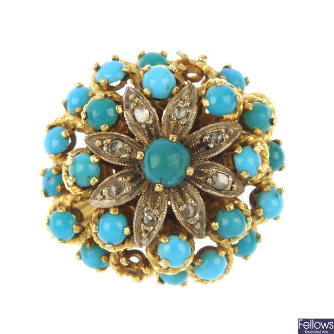 A turquoise and diamond cluster ring.