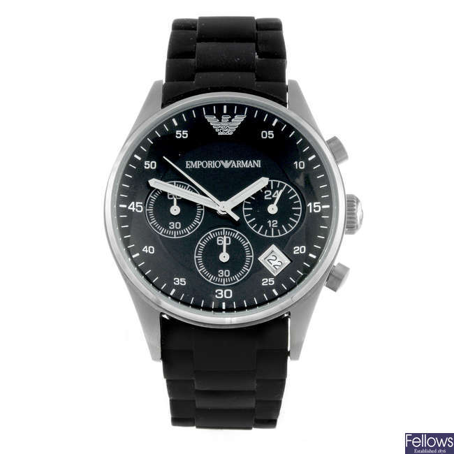 EMPORIO ARMANI - a gentleman's stainless steel chronograph wrist watch.