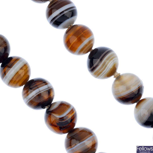 A banded agate bead necklace.