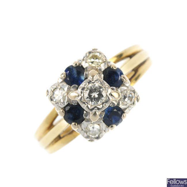 An 18ct gold diamond and sapphire ring.