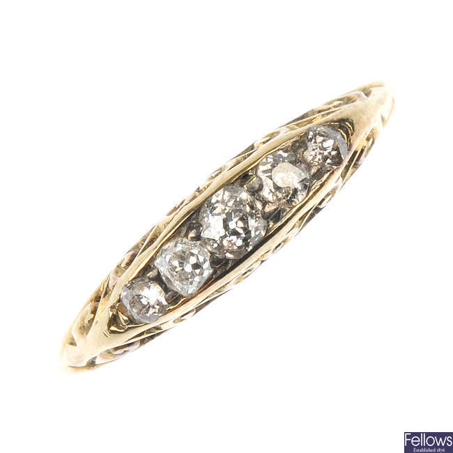 An early 20th century diamond five-stone ring. 