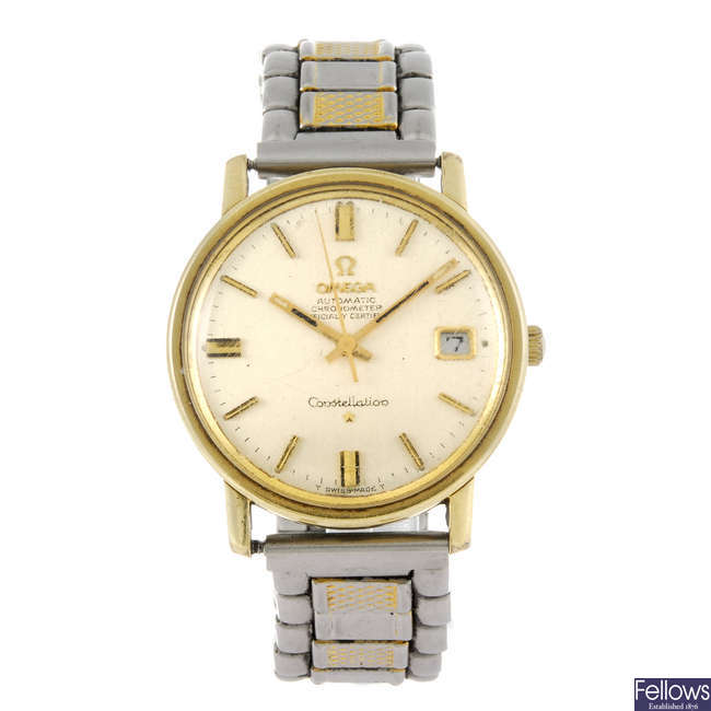 OMEGA - a gentleman's gold plated Constellation bracelet watch.