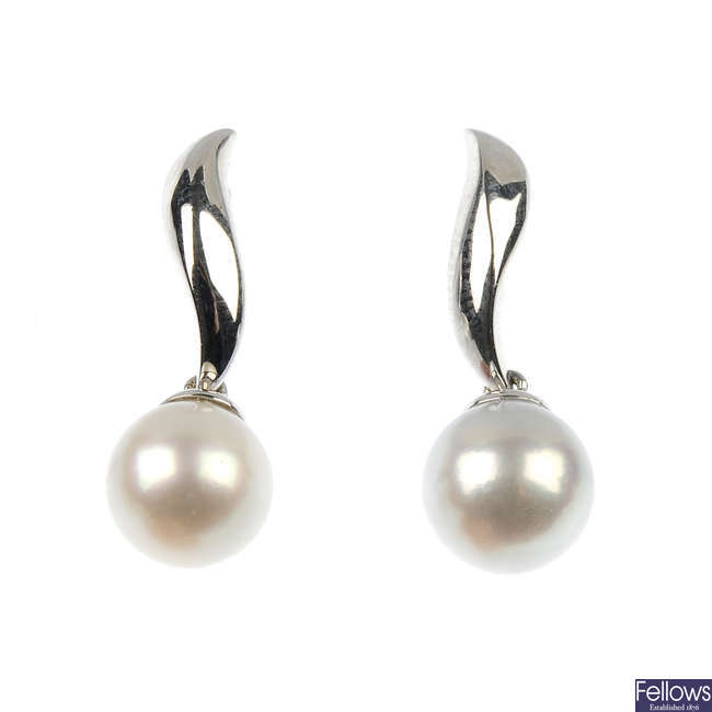 A selection of four pairs of cultured pearl earrings.