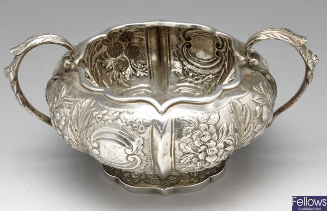 A George IV Irish silver twin handled sugar bowl.