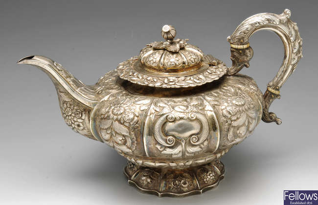 A William IV Irish silver teapot.