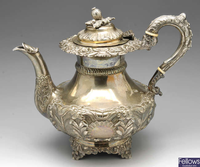 A William IV Irish silver coffee pot.