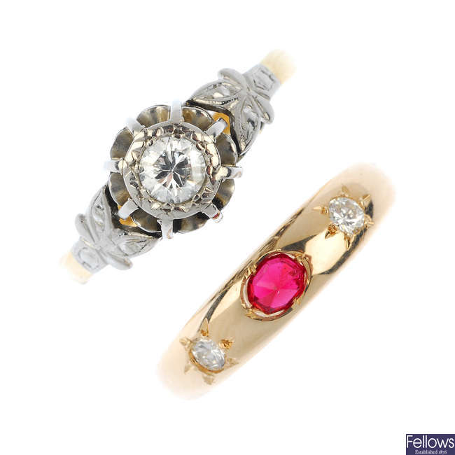 Two diamond and gem-set rings.