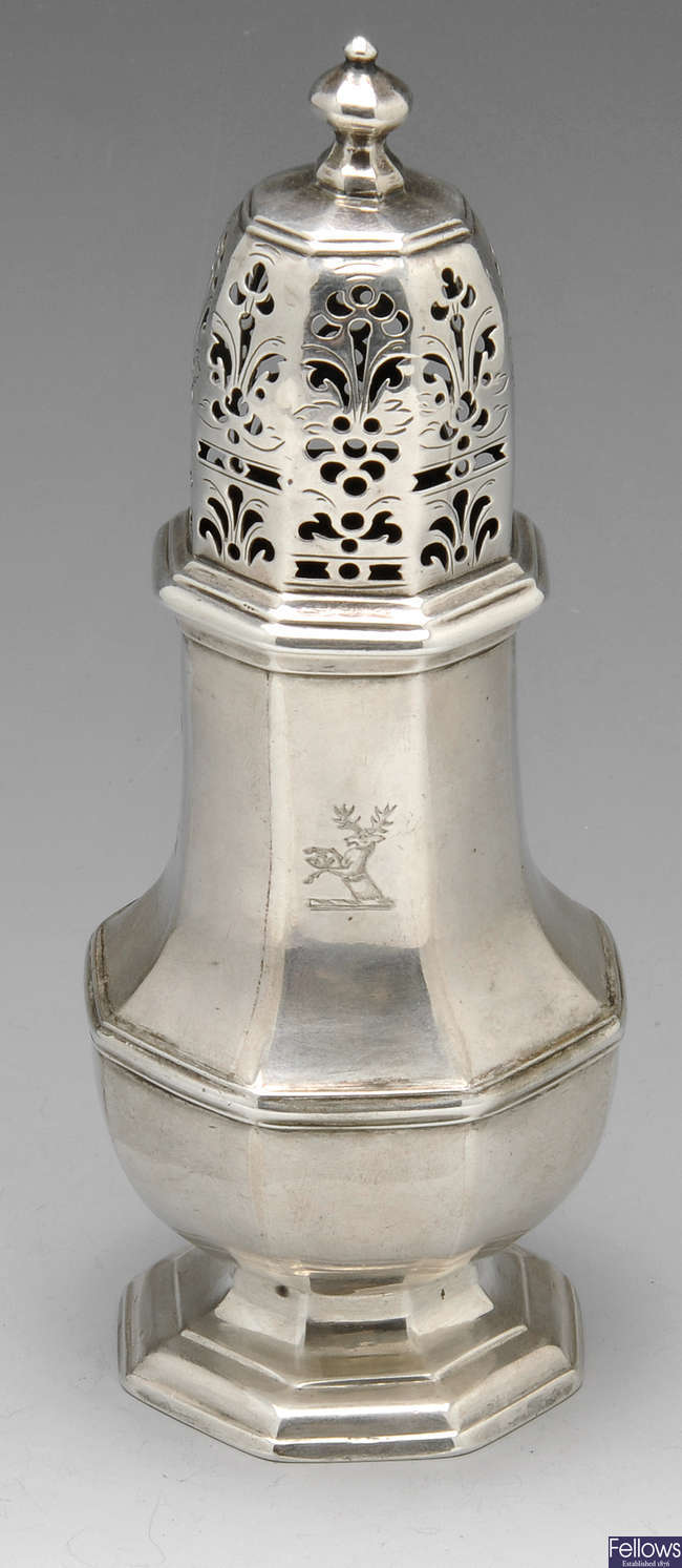 A George II silver caster, London 1728.