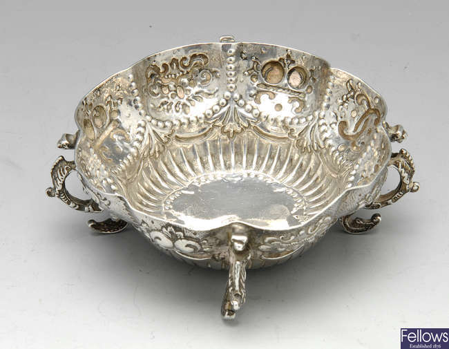 A Victorian silver bonbon dish, etc.