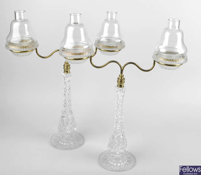 A good pair of 19th century Clarke's Patent Cricklite two-branch table candelabra 