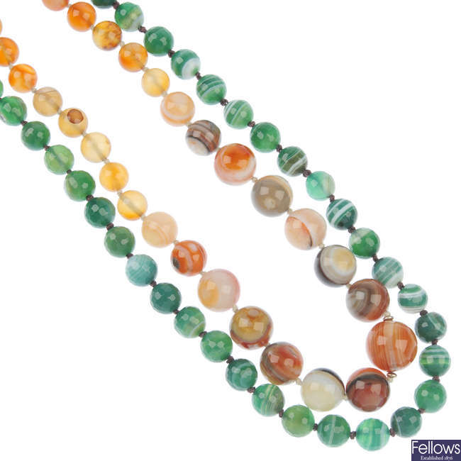 Two agate bead necklaces.