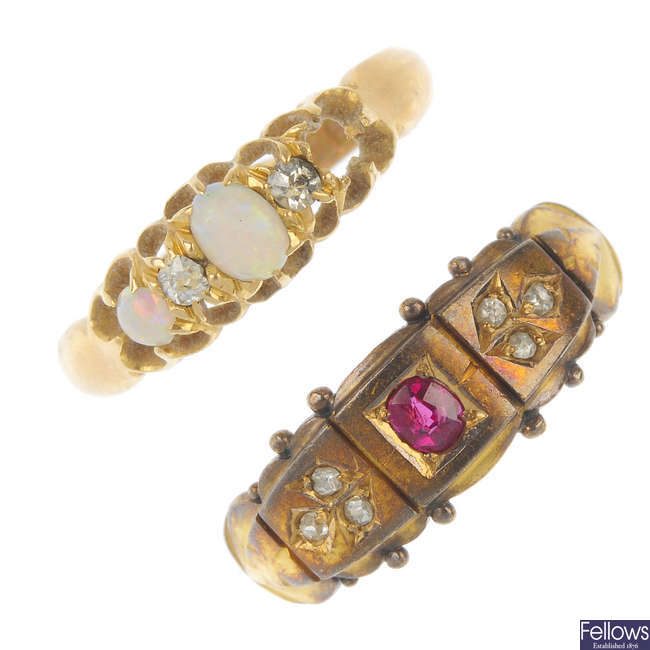 Two early 20th century 18ct gold gem-set rings.