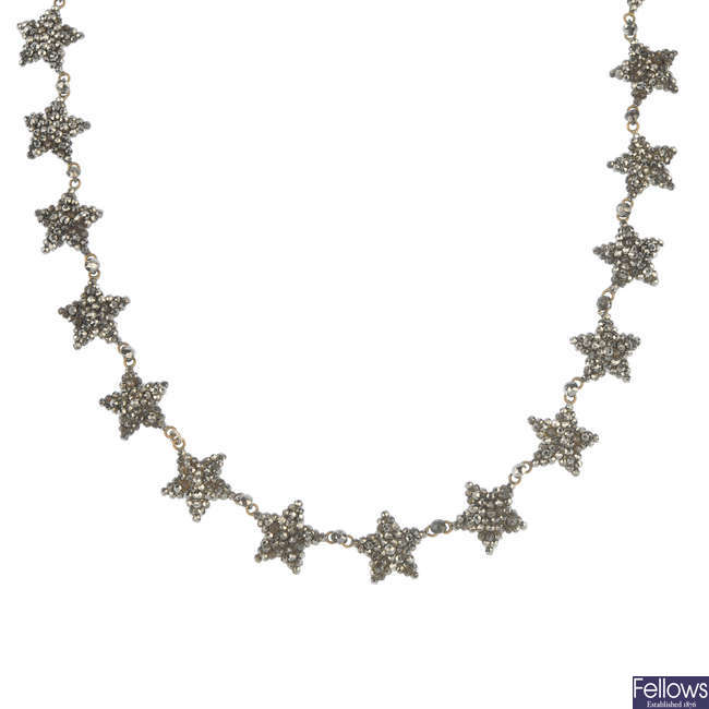A late 19th century cut steel necklace.