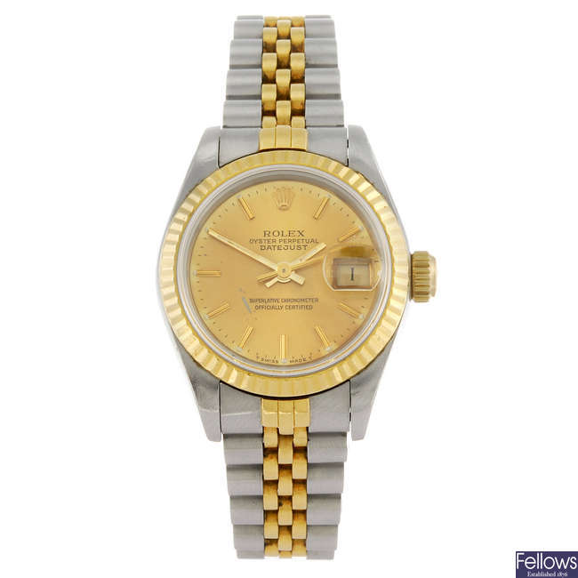 ROLEX - a lady's bi-metal Oyster Perpetual Datejust bracelet watch.