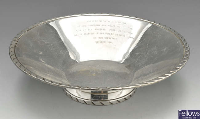 A 1940's silver bowl with presentation inscription.