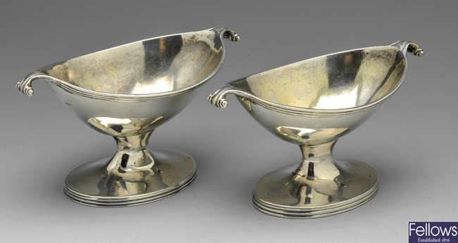 A pair of George III silver open salts.