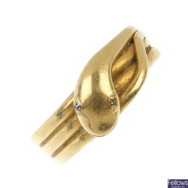 A late Victorian 18ct gold snake ring.