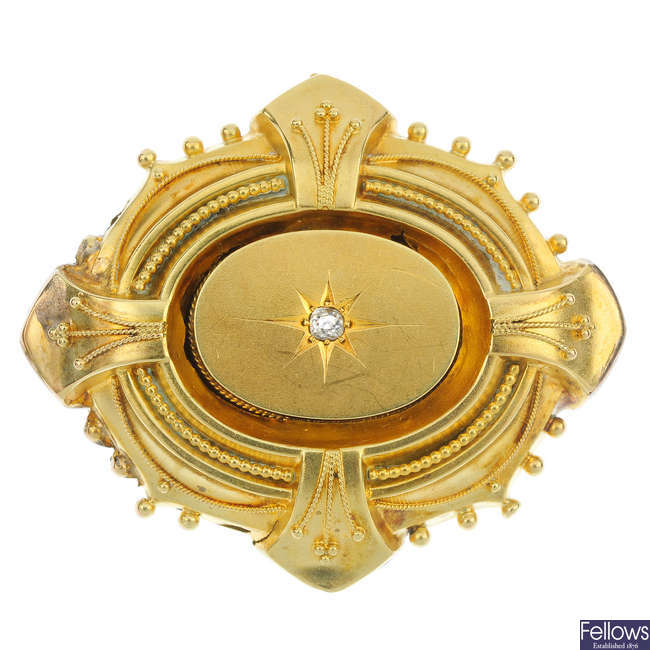 A late 19th century gold diamond memorial brooch.