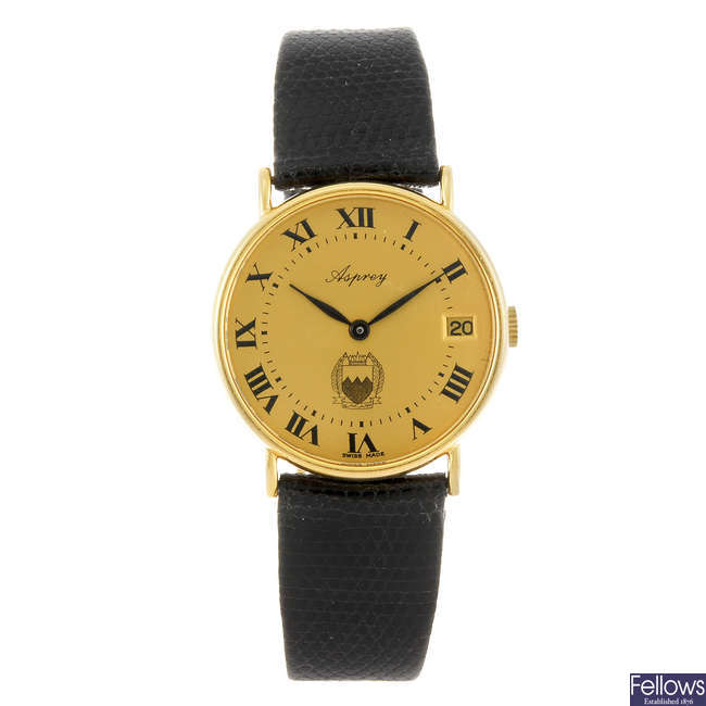 ASPREY - a gentleman's 18ct wrist watch. 