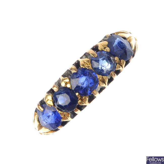 An 18ct gold sapphire five-stone ring. 