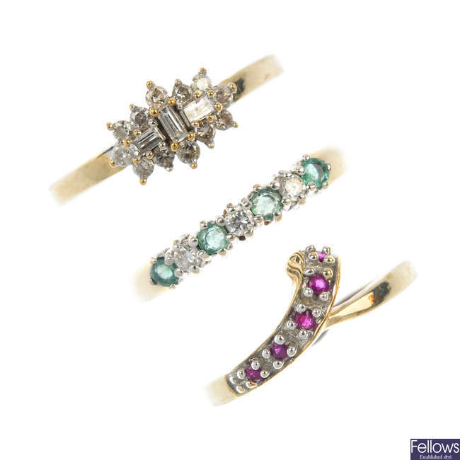 A selection of three gem-set rings. 