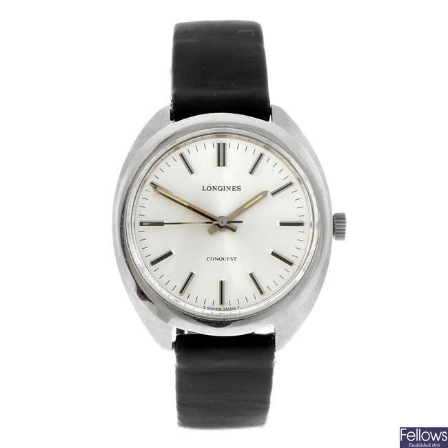 LONGINES - a gentleman's stainless steel Conquest wrist watch.