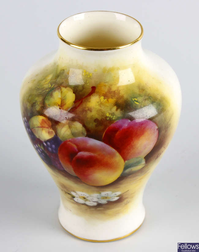 A small Royal Worcester porcelain vase hand painted by George Moseley. 