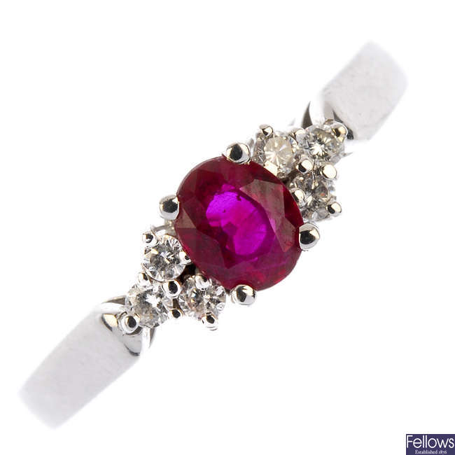 A ruby and diamond dress ring.
