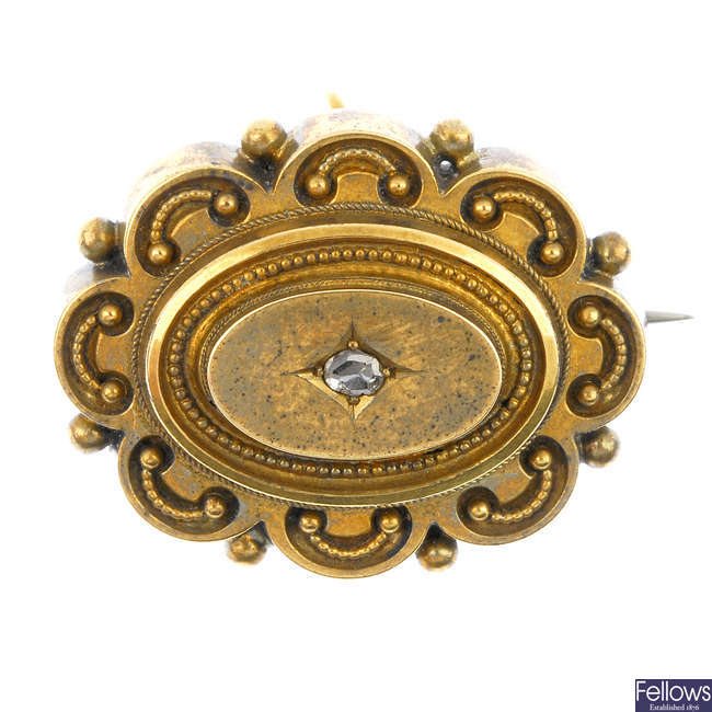 A late Victorian 18ct gold and diamond memorial brooch.