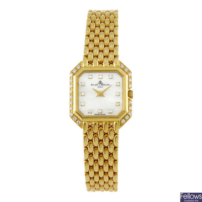 BAUME & MERCIER - a lady's yellow metal Classique Carree bracelet watch.