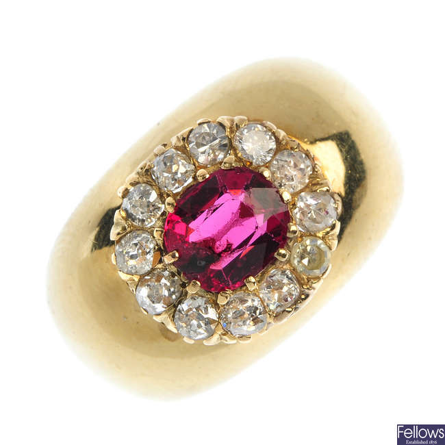A spinel and diamond cluster ring.
