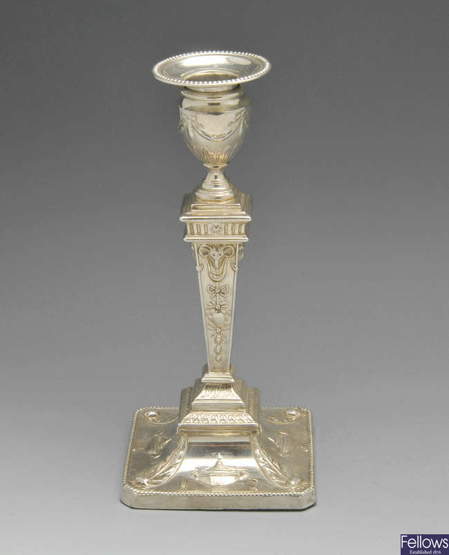 An Edwardian silver candlestick. 