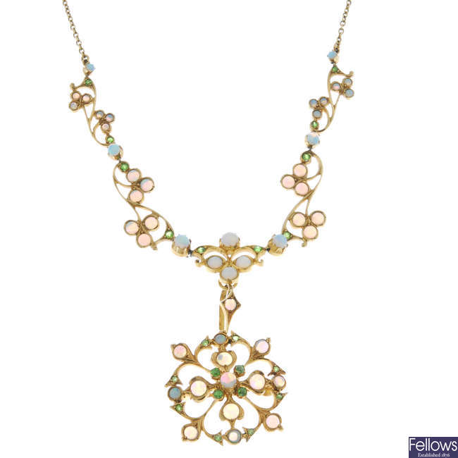 An opal and demantoid garnet necklace. 