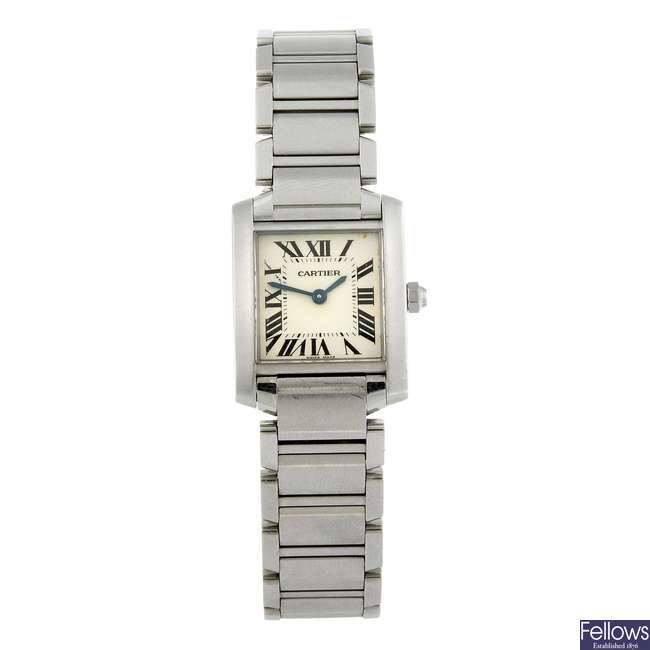 CARTIER - a stainless steel Tank Francaise bracelet watch.