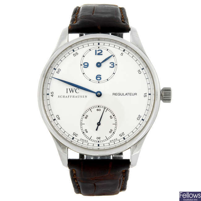 IWC - a gentleman's stainless steel Portuguese Regulateur wrist watch.