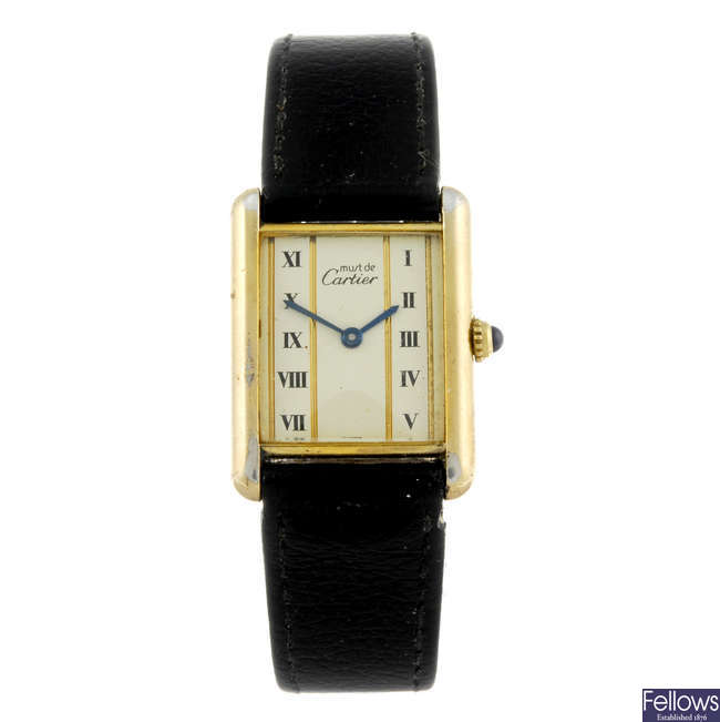 CARTIER - a gold plated silver Must De Cartier Tank wrist watch.